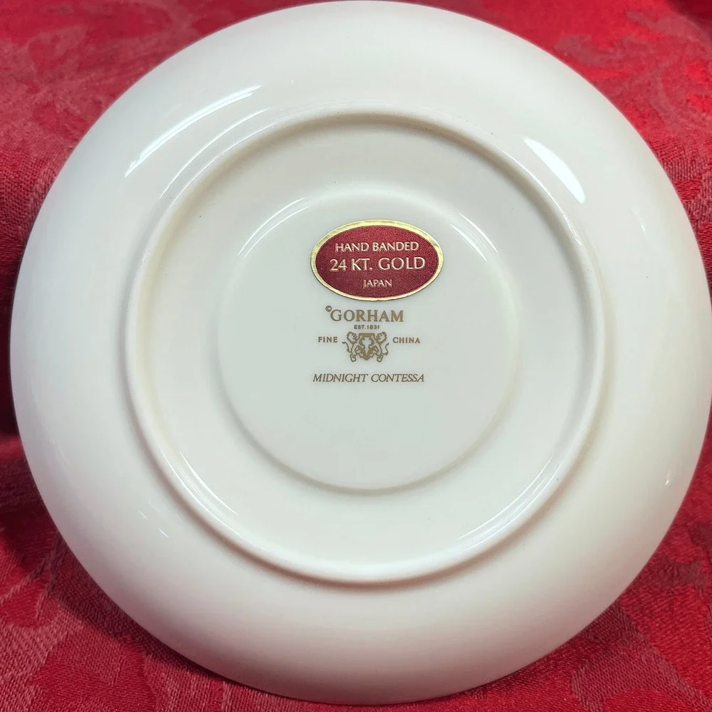 Gorham Midnight Contessa Tea Cup and Saucer Set 24K Gold Fine China Japan Rare